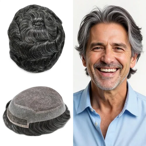 Miniatura 36 de LYRICAL HAIR Sistema de pieza de pelo tipo tupé para hombre, pieza de cabello de poliuretano alrededor de la unidad de cabello para hombres, 5 x 7