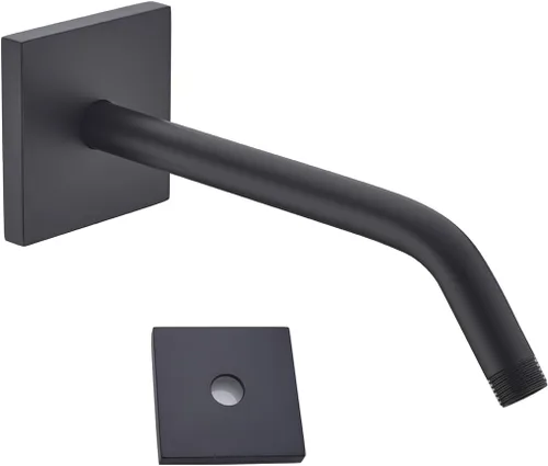 Miniatura 20 de Brazo de ducha de 16 pulgadas con brida, acero inoxidable negro mate de 90 grados, brazo de extensión de cabezal de ducha montado en la pared