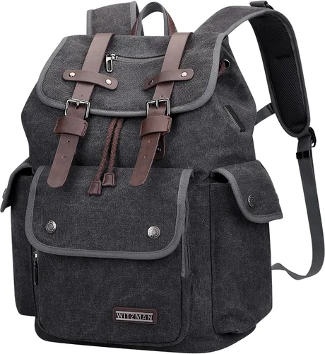 Miniatura 10 de WITZMAN Mochila de lona para hombre, mochila vintage para laptop de 15.6 pulgadas, mochila de viaje de alta capacidad casual (A8004 verde militar)
