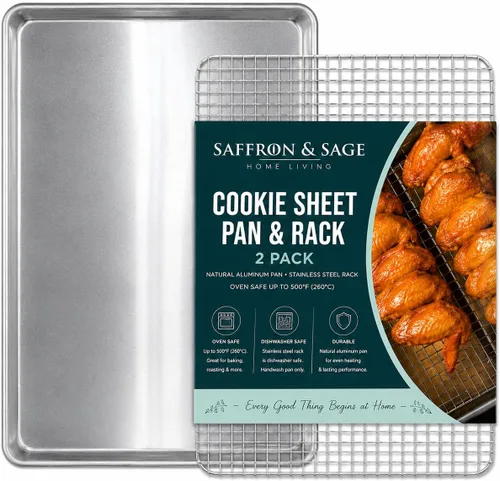 Bandeja y estante para galletas de calidad comercial, bandeja de aluminio para hornear y estante de enfriamiento de acero inoxidable de 13 x 18