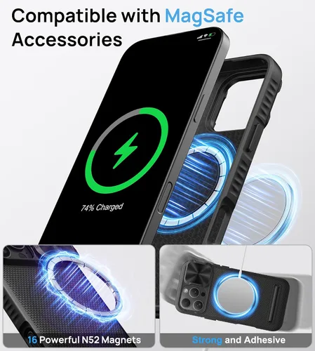 Miniatura 6 de BXYJY Funda para iPhone 16 Pro Max con correa y soporte, cordón cruzado para teléfono para mujeres y hombres, magnética, cubierta de cámara