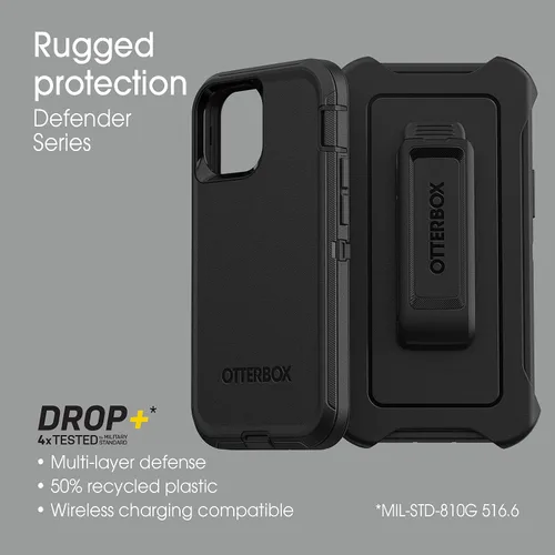 Miniatura 6 de OtterBox Funda para iPhone 13 mini y iPhone 12 mini Defender Series, color negro, resistente y duradero, con protección de puerto, incluye soporte