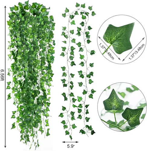 Miniatura 2 de CEWOR Paquete de 14 hojas de hiedra falsas de 98 pies, guirnalda artificial para colgar plantas verdes para dormitorio, decoración de pared, boda