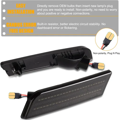 Miniatura 4 de Gempro Luces de Marcador Lateral LED para Ford Transit Connect 2010-2013 Ámbar Refledores de Parachoques Delantero Lámparas Lente Ahumada, 2 Piezas