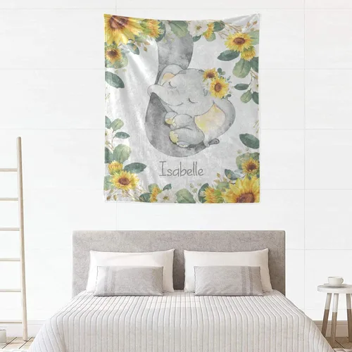 Miniatura 4 de Mantas de elefante de girasol para bebé niña con nombre personalizado personalizado para guardería, manta de forro polar súper suave para cumpleaños