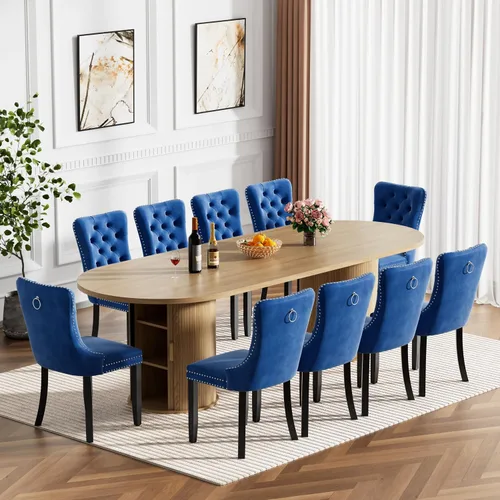 Miniatura 35 de Mesa de comedor redonda extensible de 94 pulgadas con base de almacenamiento, mesa de comedor expandible natural para 10, mesa de comedor de madera
