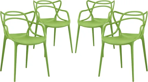 Modway Enredado moderno moldeado plástico cuatro sillas de comedor en verde