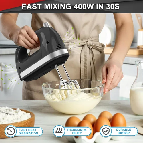 Miniatura 4 de Lord Eagle - Batidora de mano eléctrica de 400 W, batidora de mano de 5 velocidades, 5 accesorios de acero inoxidable para hornear pasteles, huevos