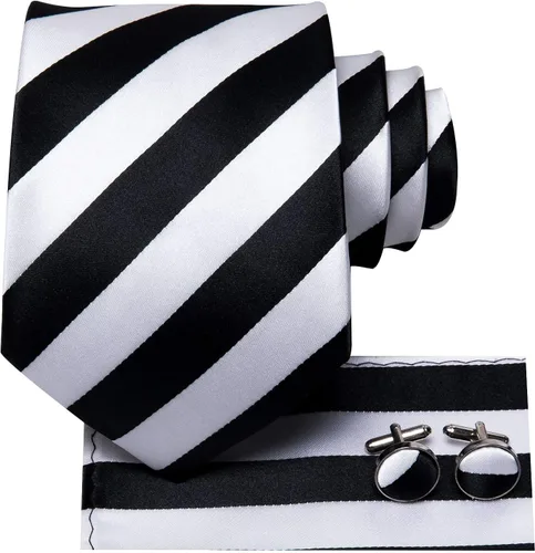 Miniatura 22 de Hi-Tie Corbatas de seda para hombre, diseño de cachemira a rayas, con bolsillo, gemelos cuadrados, conjunto formal de negocios