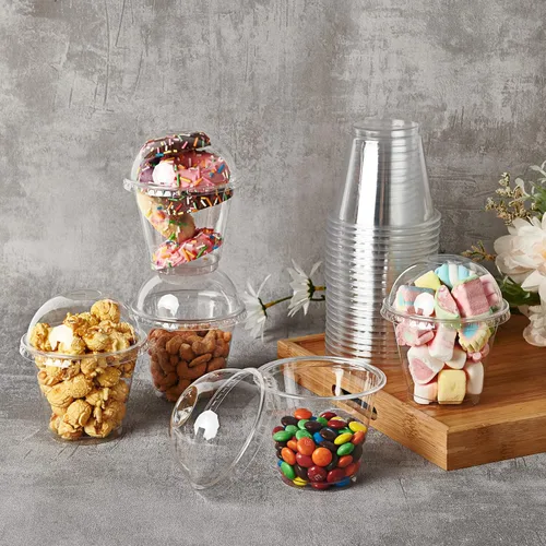 Miniatura 7 de Lilymicky Paquete de 200 vasos de plástico transparente de 9 onzas con tapas de cúpula, tazas de postre transparentes para helado, café con leche