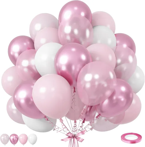 Miniatura 21 de Globos de látex blanco dorado rosa claro, 35 piezas
