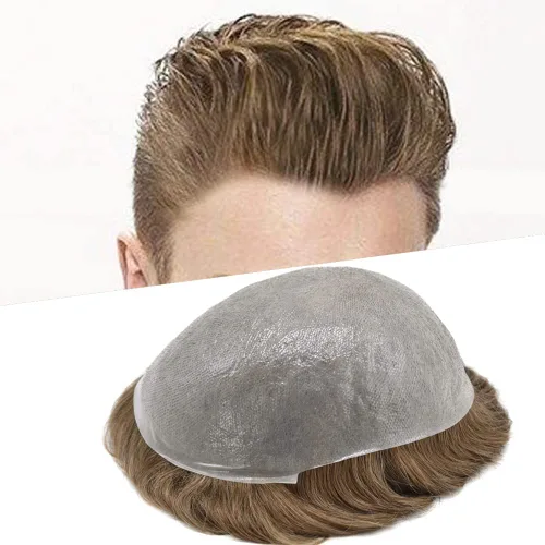 Miniatura 17 de Tupé para el cabello para hombres, 0.002 in, sistema de reemplazo de cabello de piel fina para hombres, piezas de cabello humano europeo, todas