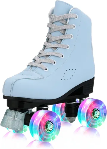 YYW - Patines de cuero PU de alta calidad para mujeres y hombres, tipo botín, clásicos de doble fila, para interiores y exteriores, con bolsa de