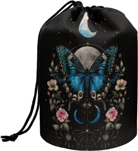 Miniatura 38 de Poceacles Bolsa de maquillaje con cordón, estuche portátil para cosméticos, bolsa de aseo de viaje, organizador de barril, bolsa de almacenamiento
