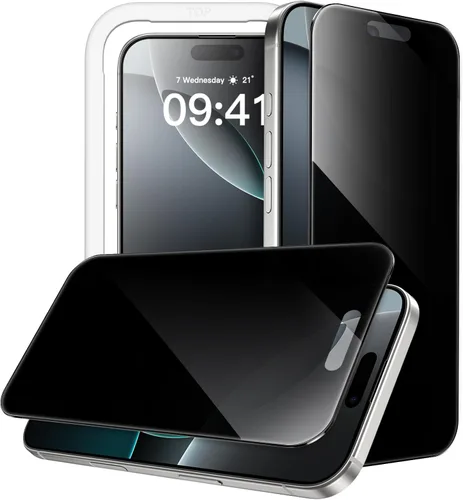 Miniatura 12 de JETech Protector de pantalla de privacidad de 360 grados para iPhone 15 de 6.1 pulgadas, película de vidrio templado antiespía de 4 vías