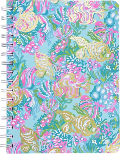 Lilly Pulitzer Cuaderno de espiral de tapa dura mini azul/dorado, 8.25 x 6.5 pulgadas, pequeño diario con 160 páginas a rayas universitarias, Aqua