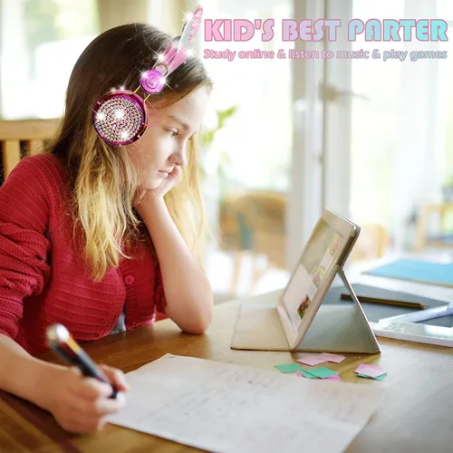 Miniatura 2 de SVYHUOK Auriculares inalámbricos de oreja de gato para niños con micrófono, auriculares Bluetooth sobre la oreja para la escuela, teléfonos