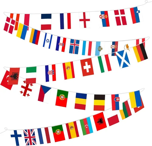 100 banderas de país de 82 pies, banderas de poliéster reutilizables del mundo pre-encordadas para decoración de aula, fiesta, festival, patio y 100