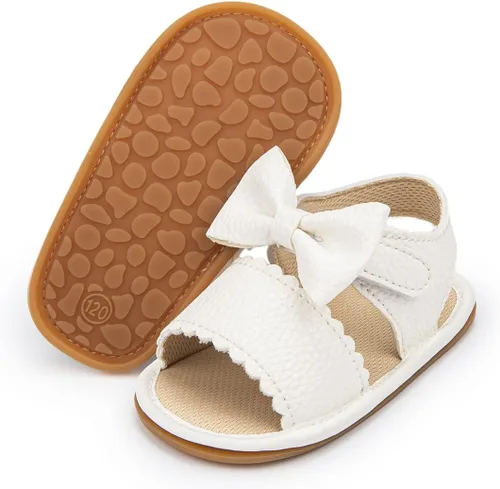 Sandalias para bebé niña, suela de goma antideslizante suave, sandalias casuales de playa para recién nacidos, con lazo, zapatos de verano para