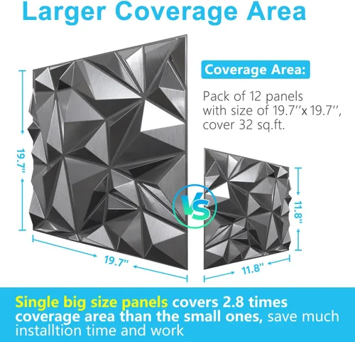 Miniatura 6 de STICKGOO Paneles de pared 3D de diamante, paneles decorativos plateados cepillados para decoración de pared interior, paneles de pared de PVC
