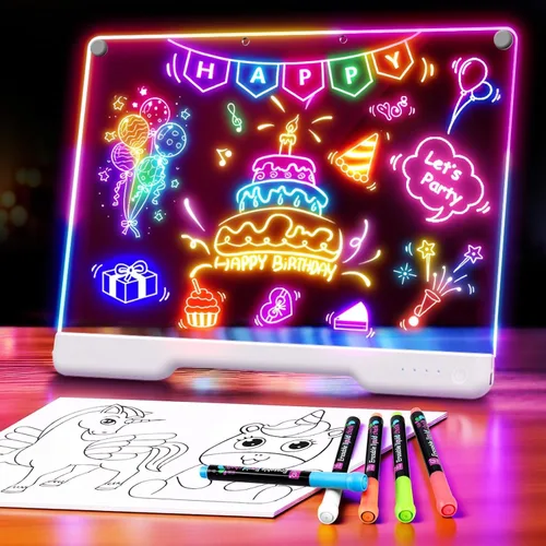 Miniatura 8 de Tablero de notas LED Doodle Glow recargable de 16 pulgadas, 7 modos de luz de colores, almohadilla de dibujo iluminada de arte neón de borrado