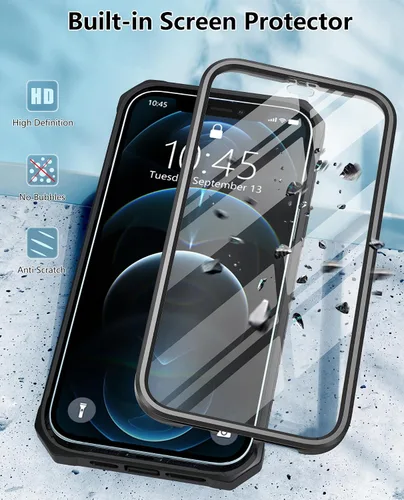 Miniatura 5 de FNTCASE Funda para iPhone 12-Pro-Max: con protector de pantalla integrado, soporte y funda con clip para cinturón, funda protectora militar