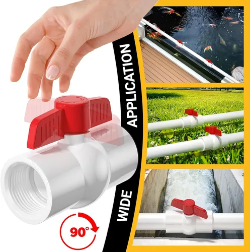 Miniatura 6 de Válvula de bola de PVC NPT de 1 pulgada, válvulas de tubería de agua de PVC SCH40 roscadas, válvula de bola de cierre de agua con mango en T roja