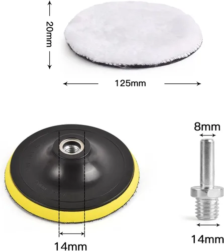 Miniatura 2 de Kshineni 7 unidades de 5 pulgadas (4.921 in) almohadilla de pulido de lana para pulir el coche, accesorio de taladro con adaptador de taladro M14