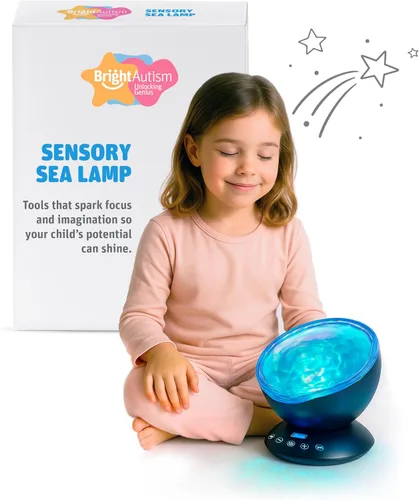 Bright Autism Lámpara de mar sensorial calmante - Proyector de luz nocturna para niños, 7 modos de luz, reproductor de música que cambia de color,