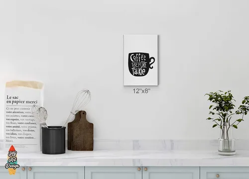 Miniatura 2 de HB Art Design Taza de café antes de talkie en blanco y negro, arte de pared, decoración de cafetería, decoración de pared de cocina, comedor