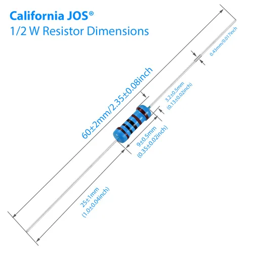 Miniatura 5 de California JOS - 100 resistencias de 0.24 ohm 1/2 W (0.5 vatios) ±1% tolerancia de película metálica, resistencia fija múltiple de valores