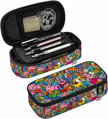 Yekiua Animales Doodle Estuche Organizador Lindo Dibujos Animados Divertidos Cómics Libro Universitario Oficina Gran Capacidad Lápiz Bolsa Colorido