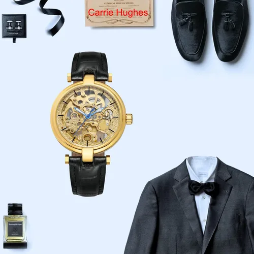 Miniatura 6 de Reloj automático para hombre, estilo Steampunk, de bronce, esqueleto de cuero, reloj de pulsera de cuerda automática CH8160G, CH8160G, moda, casual