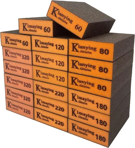 Miniatura 15 de Esponja de lijado, bloque de lijado surtido de grano 60, esponjas de lijadora húmedas y secas de doble uso para paneles de yeso, esponja de papel