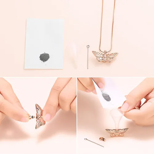 Miniatura 14 de Minicremation Joyas de cremación para cenizas – Collar conmemorativo de mariposa con colgante de urna para cenizas de seres queridos