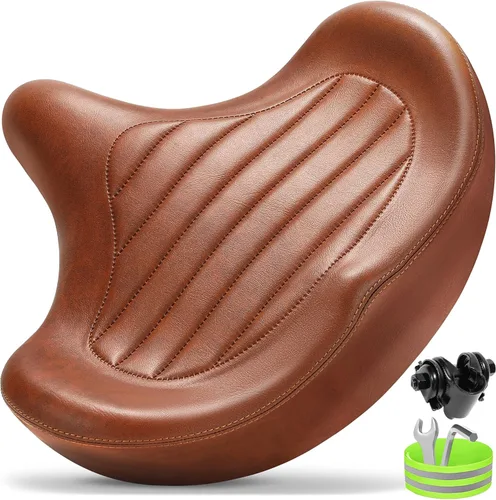 Miniatura 9 de CDYWD Asiento de bicicleta de gran tamaño para hombres y mujeres, cojín de asiento de bicicleta extra ancho, cómodo acolchado de ala, sillín