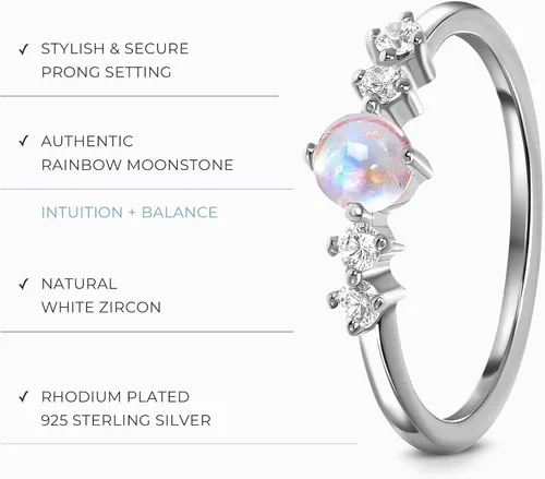 Miniatura 3 de Moon Magic - Authentic Rainbow MoonstoneReal 925 Sterling Silver - 18k Rose Yellow Gold Birthstone Rings for WomenGenuine Gemstones