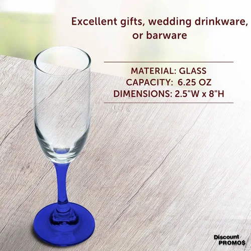 Miniatura 4 de DISCOUNT PROMOS Premiere - Juego de 10 copas de champán de 6.25 onzas, paquete a granel, elegantes vasos para bodas, eventos y regalos Blanco - Azul