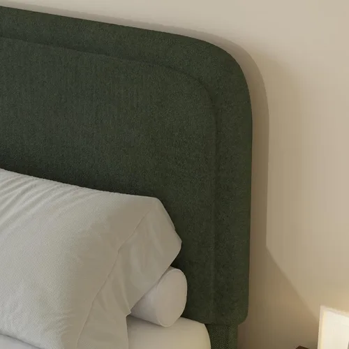 Miniatura 6 de Base de cama BarnFurin de tamaño individual, base de cama tapizada de tela con cabecero, estilo moderno, esquinas suaves y redondeadas, no hace Verde