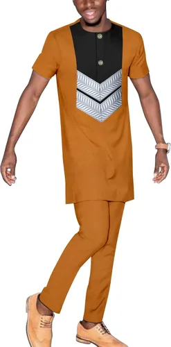 Miniatura 6 de Chándal para hombre, ropa africana, manga corta, tops y pantalones, conjunto de 2 piezas, trajes dashiki, talla grande, atuendo casual