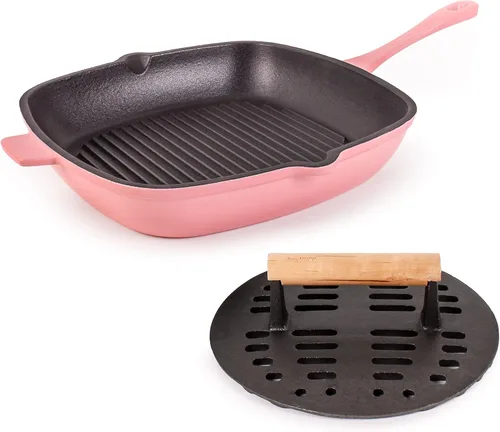 Miniatura 3 de BergHOFF Cast Iron2Piece Grill Set - Prensa para parrilla y prensa para carne, rojo
