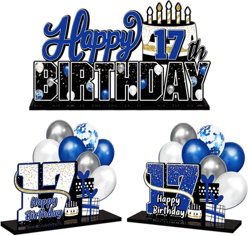 Miniatura 56 de LINGTEER Feliz 10º Cumpleaños Juego de Centros de Mesa de Acrílico Azul para Mesa - Brindemos por Diez Años Decoraciones de Regalo de Fiesta de 10º