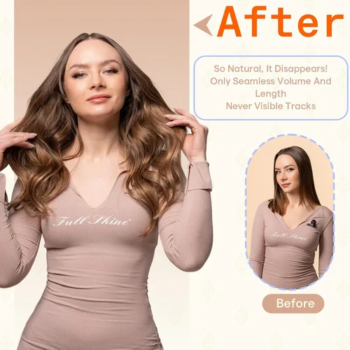 Miniatura 7 de Full Shine - Extensiones adhesivas de cabello humano Remy, 18 pulgadas, color 2 que se funde a rubio caramelo 3 y 27, balayage, 1.76 oz, 20