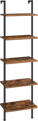 Miniatura 12 de HOOBRO Estantería de escalera DIY, estantería de 6 niveles de madera montada en la pared, estantería estrecha, estante de exhibición, estante