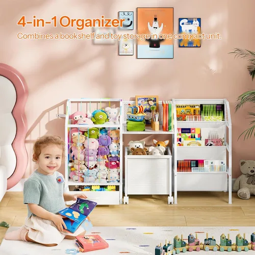 Miniatura 4 de HOOBRO Estantería infantil y almacenamiento de juguetes, estante 4 en 1 para habitaciones de niños, organizador de almacenamiento de juguetes