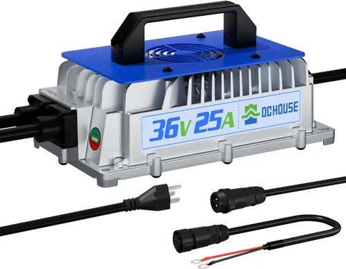 DC HOUSE Cargador de batería de litio de 36 V 25 A, cargador rápido de 900 W, eficiencia de carga ≥ 93%, resistente al agua anticaídas con