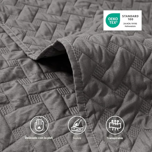 Miniatura 4 de Bedsure Colchas de tamaño Queen – Colchas grises tamaño Queen con patrón de tejido de canasta, juego de ropa de cama suave, juego de edredón ligero