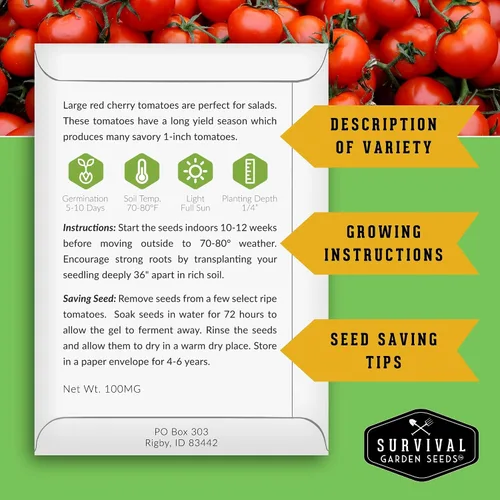 Miniatura 2 de Semillas de tomate cereza roja grandes para plantar, variedad de enredaderas indeterminadas tradicionales de alto rendimiento con fruta roja dulce