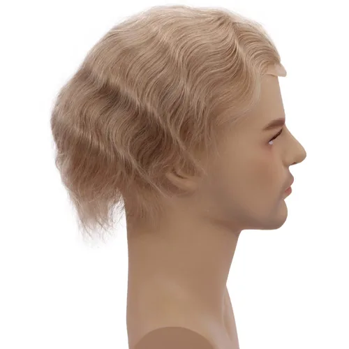 Miniatura 5 de Peluca de cabello humano europeo de repuesto para hombre, encaje suizo frontal, 0.003 in, piel fina, poliuretano, con bucle, 10 x 8 pulgadas