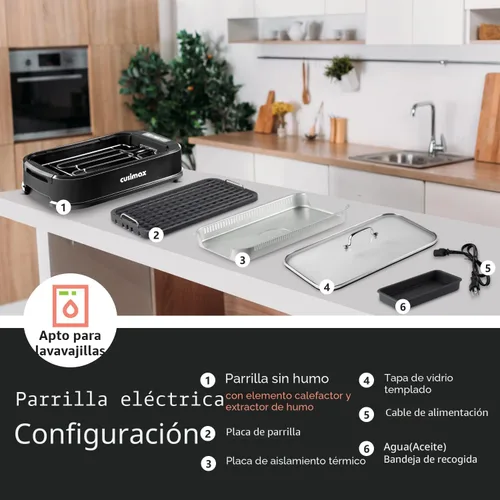 Miniatura 8 de CUSIMAX - Parrilla eléctrica sin humo para interiores, parrilla eléctrica coreana portátil de 1500 W con pantalla inteligente LED y tapa de vidrio